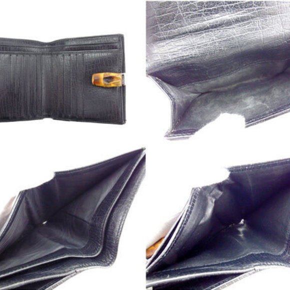 Gucci Wallet Purse Folding wallet GG Black Silver Woman Authentic Used Y3616 - Picture 4 of 6
